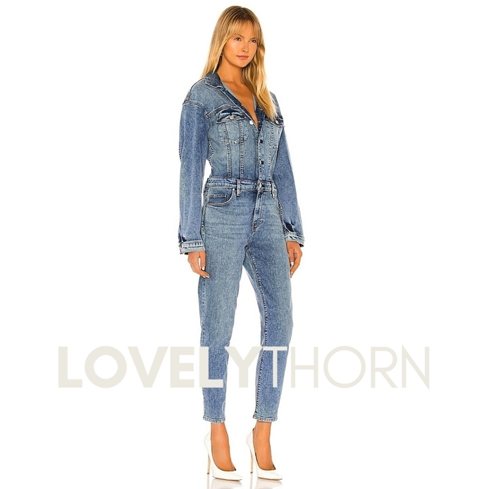 HUDSON // long sleeved fitted stretch denim jumpsuit in magnetize - Picture 9 of 12